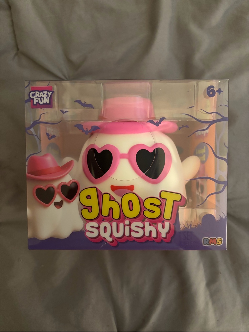 Pink & White Ghost Squishy Toy - Heart Sunglasses